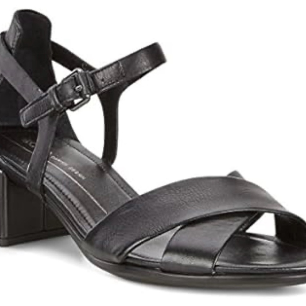 Ecco Black Leather Strappy Block Heel Sandal size 40 US 9/9.5